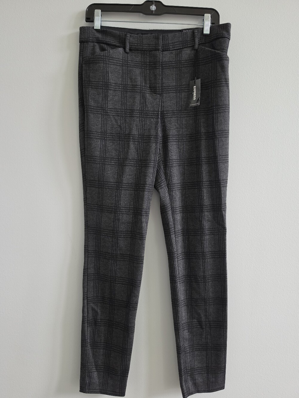 Express Skinny Mid Rise Plaid Pants Womenโs Size 8 Gray Black NWT